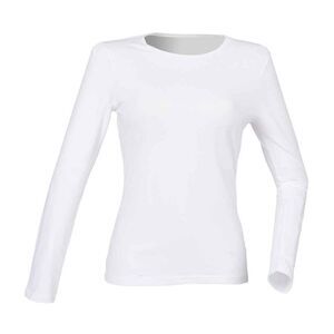 SF Womens/Ladies Feel Good Plain Stretch Long-Sleeved T-Shirt / White